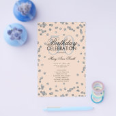 第50誕生日プログラムシルバーグリッターとメニュー赤面 チラシ (シングル)