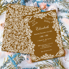 第50誕生日ホワイト&ブラウン植物学フローラ 招待状