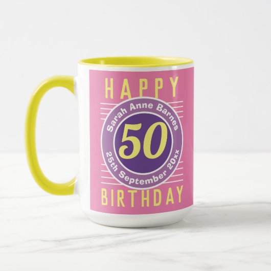 第50誕生日マグ（年齢、名前、日付） マグカップ (左)