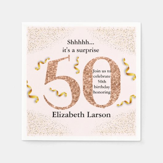 第50誕生日ミニマモダンリストフェイク金ゴールドグリッター スタンダードカクテルナプキン (正面)