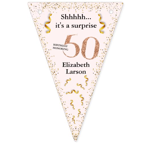 第50誕生日ミニマモダンリストフェイク金ゴールドグリッター バンティングフラッグ (第3の旗)