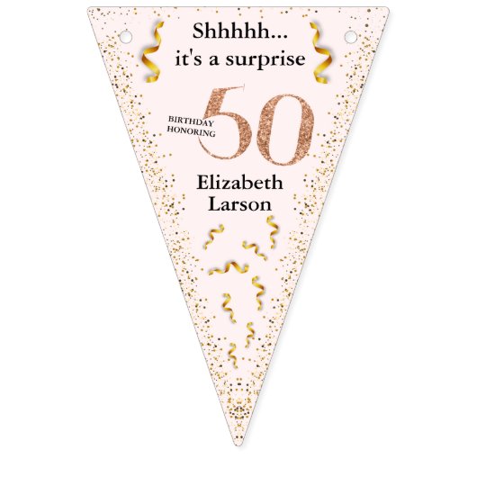 第50誕生日ミニマモダンリストフェイク金ゴールドグリッター バンティングフラッグ (第2の旗)