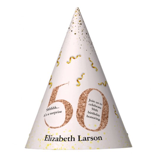 第50誕生日ミニマモダンリストフェイク金ゴールドグリッター パーティーハット (正面)