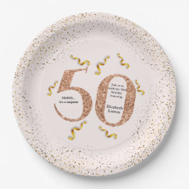 第50誕生日ミニマモダンリストフェイク金ゴールドグリッター ペーパープレート