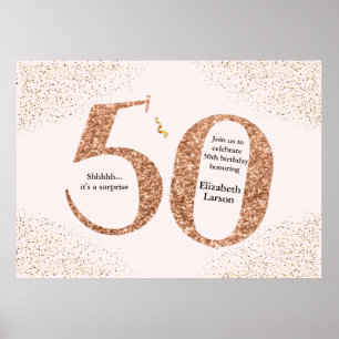 第50誕生日ミニマモダンリストフェイク金ゴールドグリッター ポスター