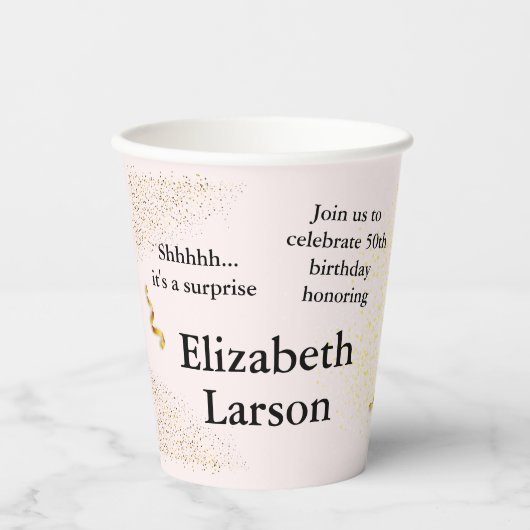 第50誕生日ミニマモダンリストフェイク金ゴールドグリッター 紙コップ (正面)