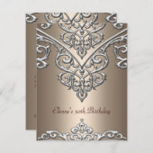 第50誕生日メタルシルバーのコーヒーオーバーレイ 招待状 (正面/裏面)