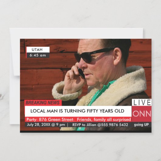 第50誕生日メンズおもしろいニュースTV マグネット招待状 (正面)