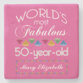 第50誕生日モストファブルジェムズラズベリーピンク ストーンコースター