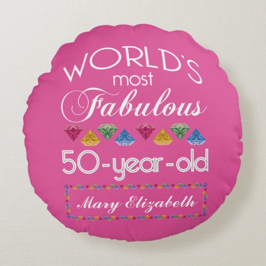 第50誕生日モストファブルジェムズラズベリーピンク ラウンドクッション (正面)