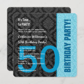 第50誕生日モダンな色パターン青いダマスク織1 招待状 (正面/裏面)