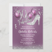 第50誕生日モダンパープル&シルバーファブラス50 招待状 (正面)