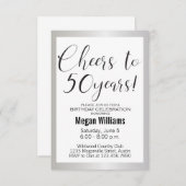 第50誕生日モダンミニマリスト銀パーティー 招待状 (正面/裏面)