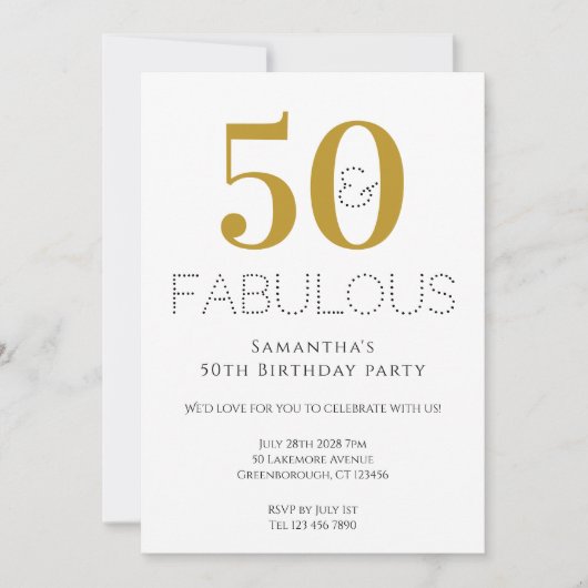 第50誕生日モダン金ゴールドパーティの招待状 招待状 (正面)