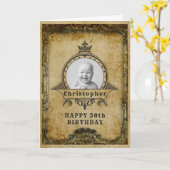 第50誕生日レトロヴィンテージモノグラム写真成人 カード (黄色い花)