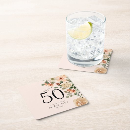 第50誕生日ヴィンテージフローラ スクエアペーパーコースター (インサイチュ)