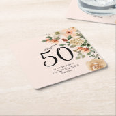 第50誕生日ヴィンテージフローラ スクエアペーパーコースター (アングル)