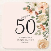 第50誕生日ヴィンテージフローラ スクエアペーパーコースター (正面)