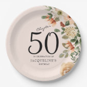 第50誕生日ヴィンテージフローラ ペーパープレート (正面)