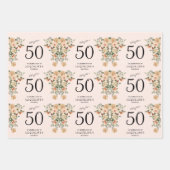 第50誕生日ヴィンテージフローラ ラッピングペーパーシート (正面)