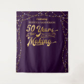 第50誕生日写真背景紫と金ゴールド タペストリー (正面)