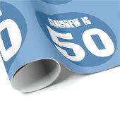 第50誕生日名前をカスタムするおよび色の青2 ラッピングペーパー (ロールコーナー)