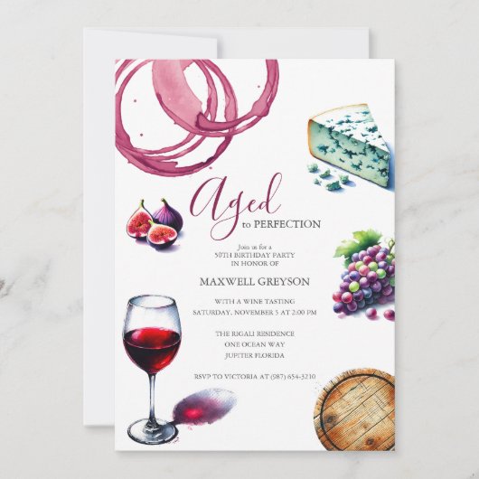 第50誕生日招待状トレンディーワインテーマ 招待状 (正面)