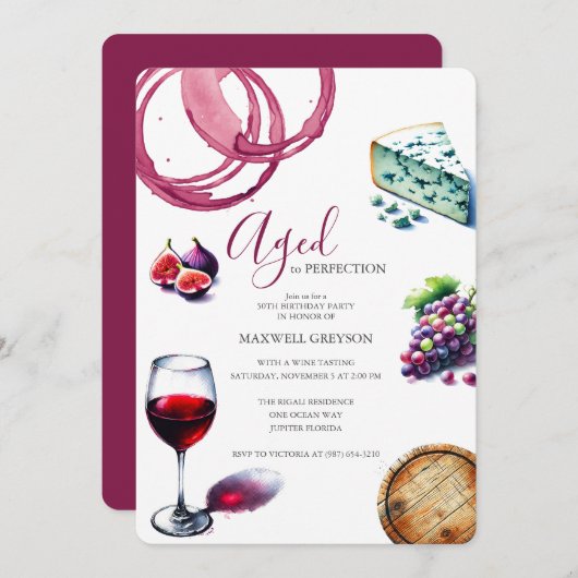 第50誕生日招待状トレンディーワインテーマ 招待状 (正面/裏面)