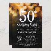 第50誕生日招待状金ゴールドグリッター 招待状 (正面/裏面)