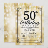 第50誕生日招待状金ゴールドグリッター 招待状 (正面/裏面)