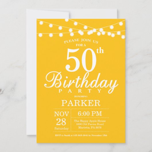 第50誕生日招待状黄 招待状 (正面)