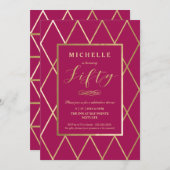 第50誕生日招待状-金ゴールド、エレガントトレンディー 招待状 (正面/裏面)