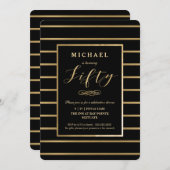 第50誕生日招待状-金ゴールド、エレガント 招待状 (正面/裏面)