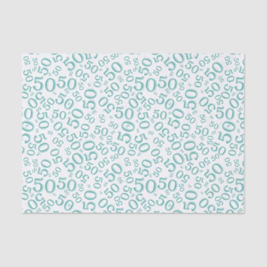 第50誕生日数パターンティール（緑がかった色）および白 薄葉紙 (正面)