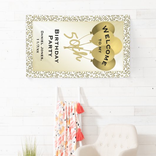 第50誕生日数Pattenの金ゴールドおよび白を歓迎して下さい 横断幕 (インサイチュ)