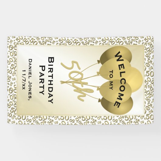 第50誕生日数Pattenの金ゴールドおよび白を歓迎して下さい 横断幕 (横)