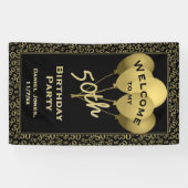 第50誕生日数Pattenの金ゴールドおよび黒を歓迎して下さい 横断幕 (横)