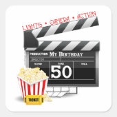 第50誕生日映画テーマ スクエアシール (正面)