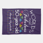 第50誕生日最も素晴らしカラフルい宝石紫 キッチンタオル (横)