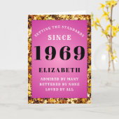 第50誕生日標準1969生まれピンク金ゴールド星 カード (黄色い花)