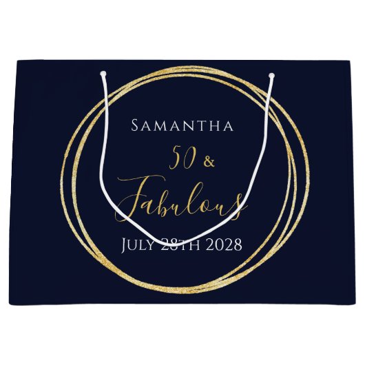 第50誕生日海軍金ゴールド党パーソナライズされたの支持 ラージペーパーバッグ (正面)