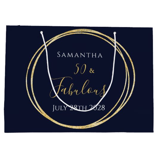 第50誕生日海軍金ゴールド党パーソナライズされたの支持 ラージペーパーバッグ (裏面)