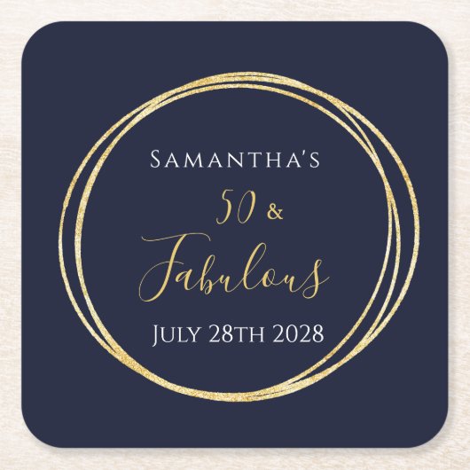 第50誕生日海軍金ゴールド誕生会 スクエアペーパーコースター (正面)