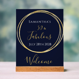 第50誕生日海軍金ゴールド誕生日パーティーへようこそ アクリルサイン