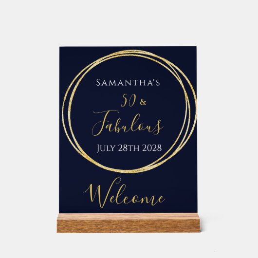 第50誕生日海軍金ゴールド誕生日パーティーへようこそ アクリルサイン (正面)