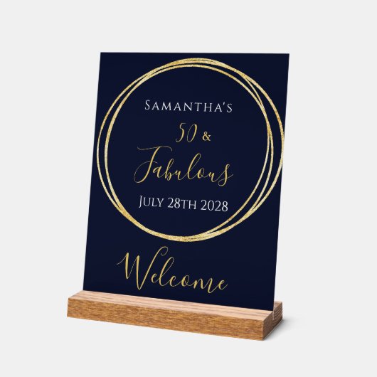 第50誕生日海軍金ゴールド誕生日パーティーへようこそ アクリルサイン (傾斜)
