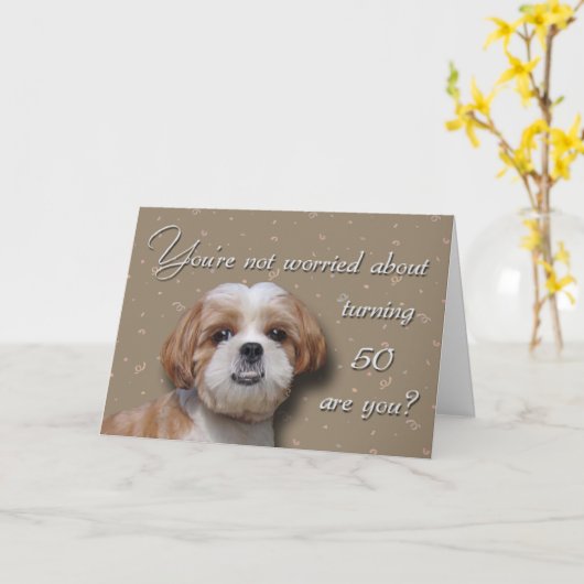 第50誕生日犬 カード (黄色い花)