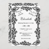 第50誕生日白黒フローラ 招待状 (正面/裏面)