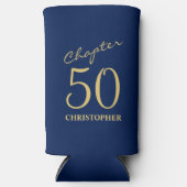 第50誕生日第50章ブルー金ゴールド スリム缶クーラー (正面)