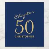 第50誕生日第50章ブルー金ゴールド ワインラベル (シングルラベル)